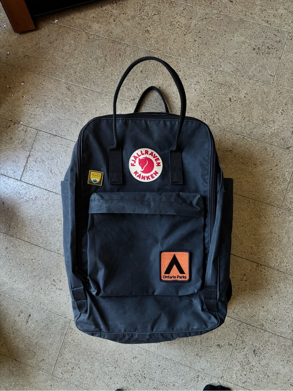 Kånken laptop Backpack - Black 17” with Ontario parks patch and pin